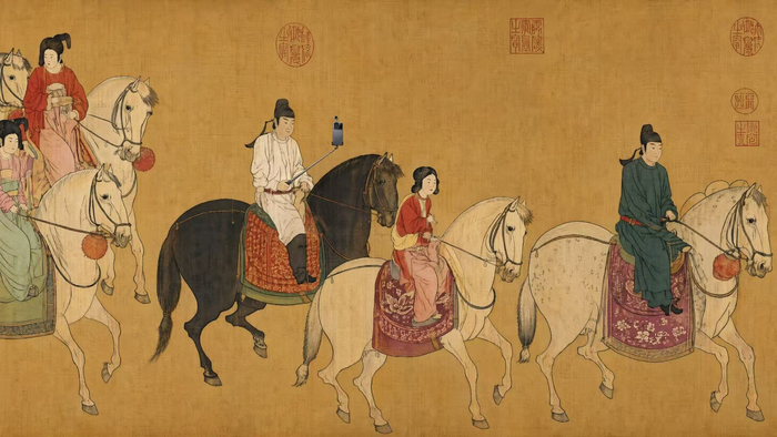 《虢国夫人游春图》×AI手机 图片由AI生成